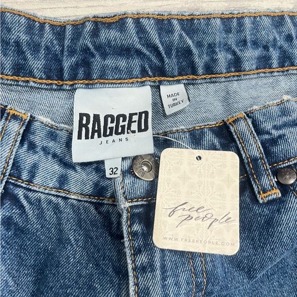 NWT Free People Ragged Baggy Skater Jeans Classic Medium Wash Rigid Denim 32 - Picture 4 of 9